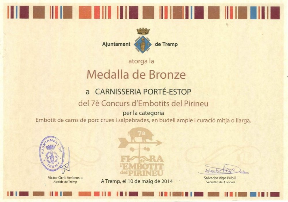 diploma-medalla-bronce-tremp-embotit-tradicional-carnisseria-porte-estop-vilaller-artesano-ribagorça-pirineo-002
